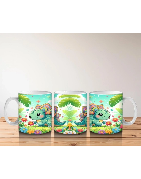 Çocuklara Sütü Sevdiren Renkli Stegozor Desenli Kupa Bardak