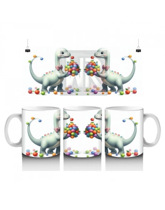 Çocuklara Sütü Sevdiren Renkli Toplarla Oynayan Sevimli Dinozor Desenli Kupa Bardak