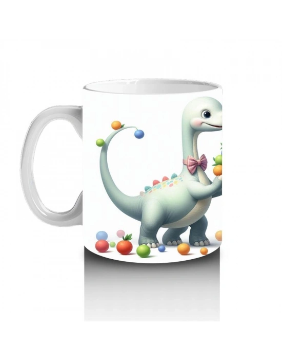 Çocuklara Sütü Sevdiren Renkli Toplarla Oynayan Sevimli Dinozor Desenli Kupa Bardak