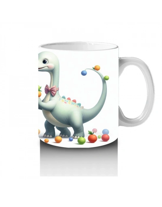 Çocuklara Sütü Sevdiren Renkli Toplarla Oynayan Sevimli Dinozor Desenli Kupa Bardak