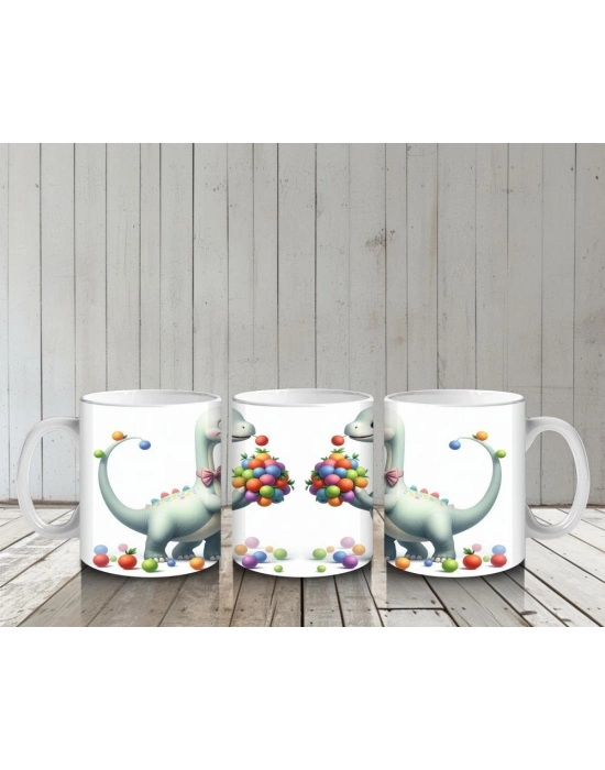 Çocuklara Sütü Sevdiren Renkli Toplarla Oynayan Sevimli Dinozor Desenli Kupa Bardak