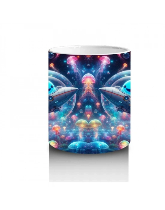 Çocuklara Sütü Sevdiren Roket Kullanan Sevimli Balina ve Denizaltı Dünyası Desenli Kupa Bardak