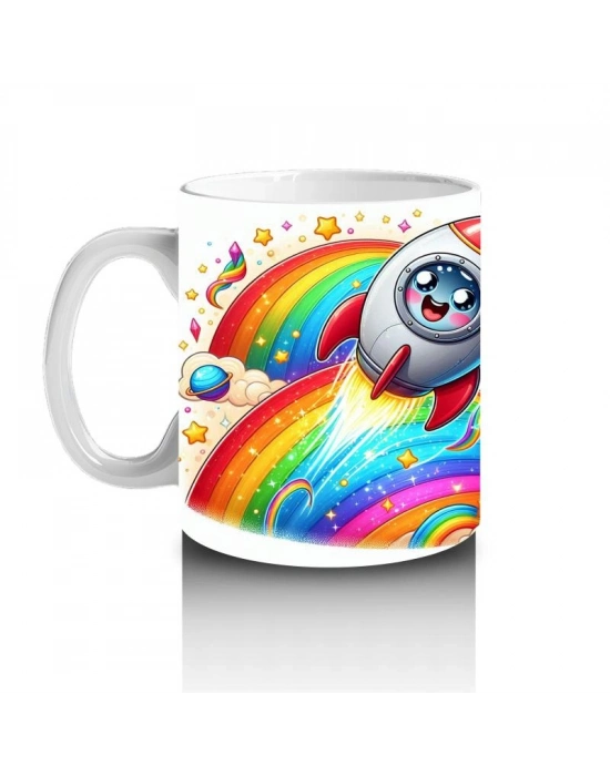 Çocuklara Sütü Sevdiren Roketli Gökkuşağı Kupa Bardak