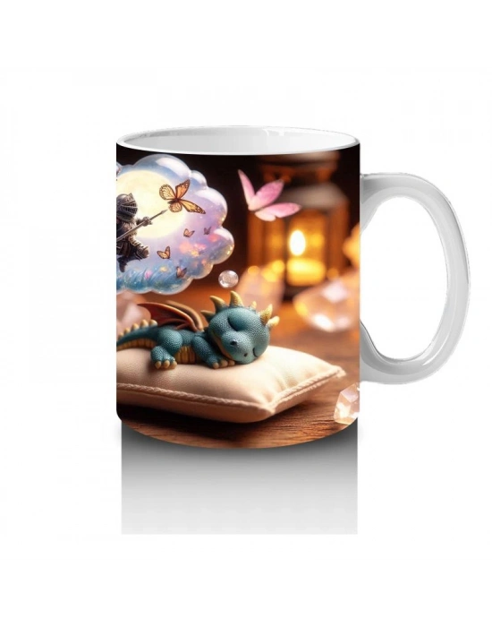 Çocuklara Sütü Sevdiren Rüya Gören Minik Ejderha ve Kahraman Masalı Desenli Kupa Bardak