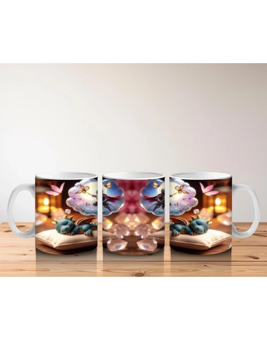 Çocuklara Sütü Sevdiren Rüya Gören Minik Ejderha ve Kahraman Masalı Desenli Kupa Bardak