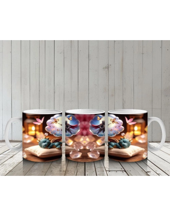 Çocuklara Sütü Sevdiren Rüya Gören Minik Ejderha ve Kahraman Masalı Desenli Kupa Bardak