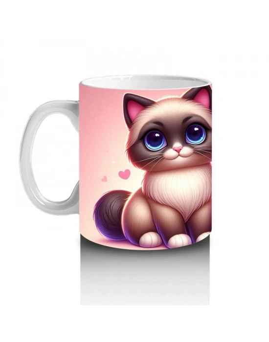 Çocuklara Sütü Sevdiren Safir Gözlü Kedi Kupa Bardak