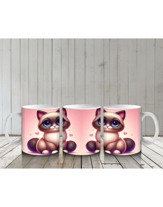 Çocuklara Sütü Sevdiren Safir Gözlü Kedi Kupa Bardak