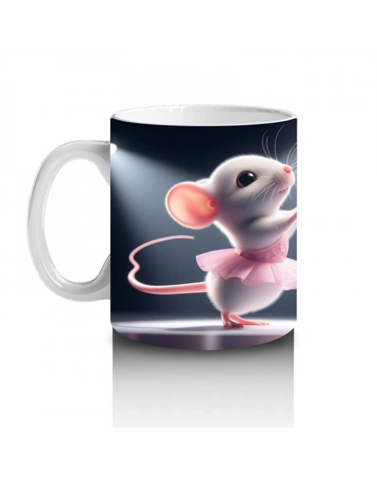 Çocuklara Sütü Sevdiren Sahne Işıkları Altında Bale Yapan Fare Desenli Kupa Bardak