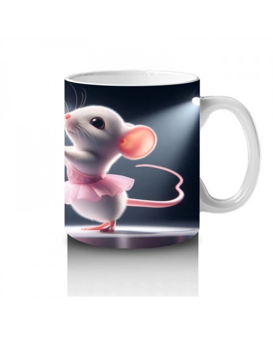 Çocuklara Sütü Sevdiren Sahne Işıkları Altında Bale Yapan Fare Desenli Kupa Bardak