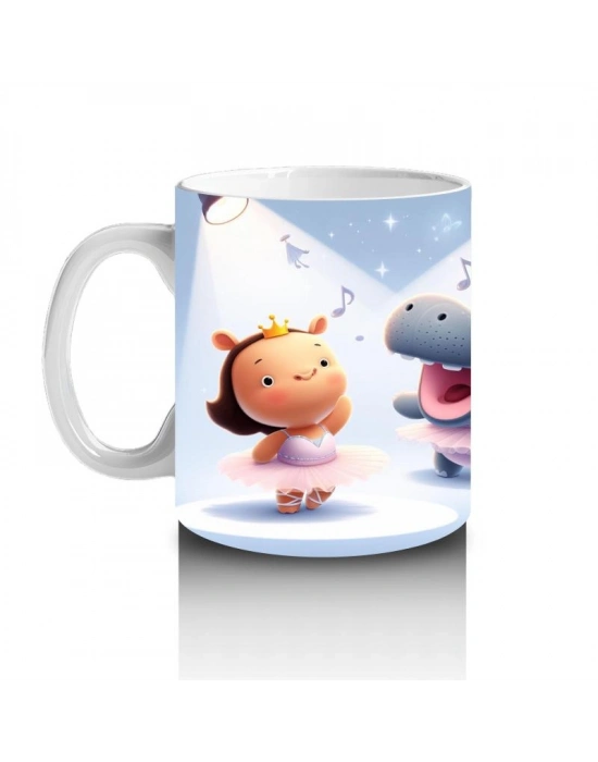 Çocuklara Sütü Sevdiren Sahne Işıkları Altında Balerin Suaygırları Desenli Kupa Bardak