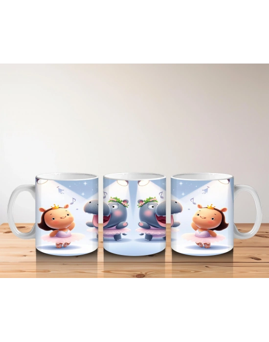 Çocuklara Sütü Sevdiren Sahne Işıkları Altında Balerin Suaygırları Desenli Kupa Bardak