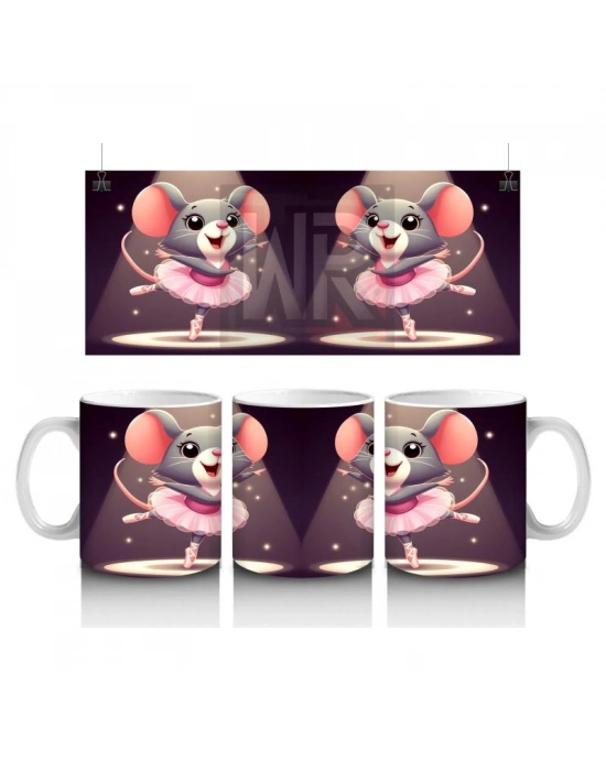 Çocuklara Sütü Sevdiren Sahne Işıkları Altında Dönen Balerin Fare Desenli Kupa Bardak