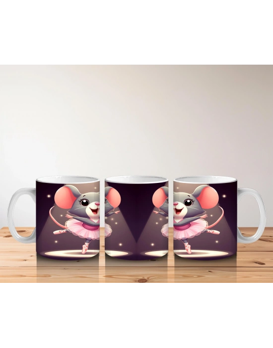 Çocuklara Sütü Sevdiren Sahne Işıkları Altında Dönen Balerin Fare Desenli Kupa Bardak