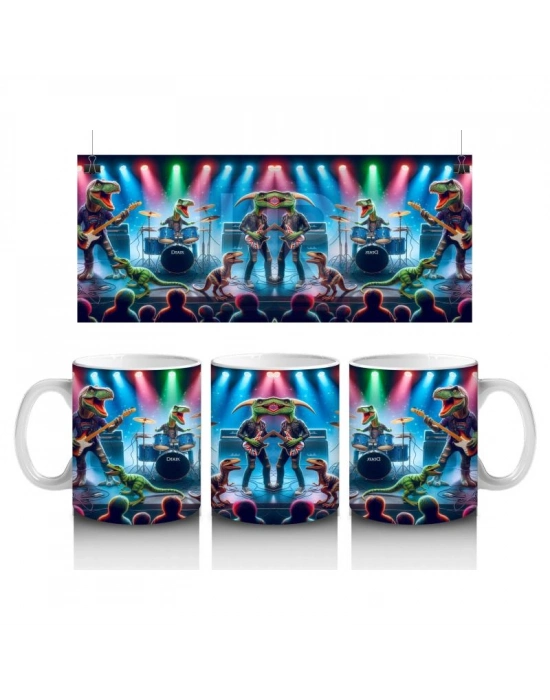 Çocuklara Sütü Sevdiren Sahnede Konser Veren Dinozor Rock Grubu Desenli Kupa Bardak