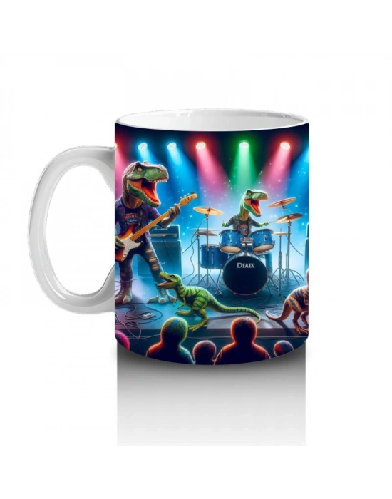 Çocuklara Sütü Sevdiren Sahnede Konser Veren Dinozor Rock Grubu Desenli Kupa Bardak