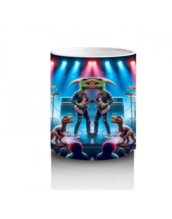 Çocuklara Sütü Sevdiren Sahnede Konser Veren Dinozor Rock Grubu Desenli Kupa Bardak