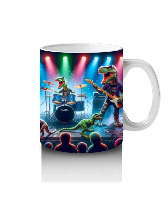 Çocuklara Sütü Sevdiren Sahnede Konser Veren Dinozor Rock Grubu Desenli Kupa Bardak