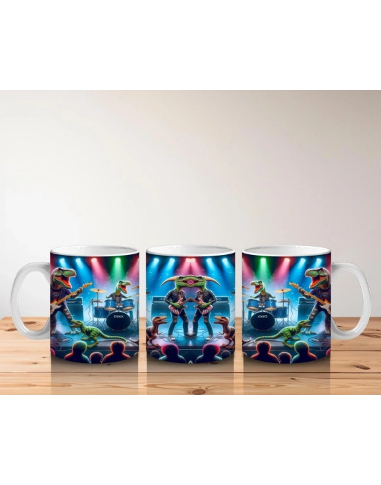 Çocuklara Sütü Sevdiren Sahnede Konser Veren Dinozor Rock Grubu Desenli Kupa Bardak