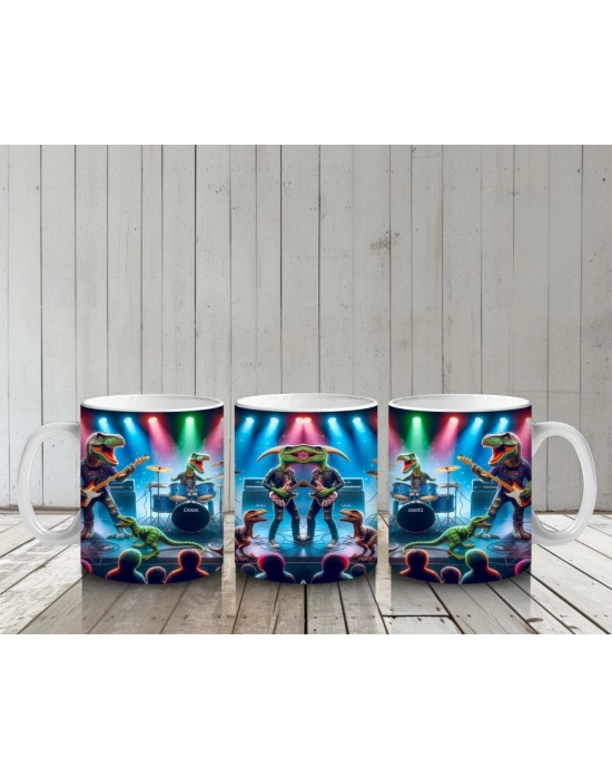 Çocuklara Sütü Sevdiren Sahnede Konser Veren Dinozor Rock Grubu Desenli Kupa Bardak