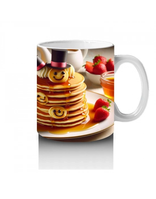 Çocuklara Sütü Sevdiren Şapkalı Gülümseyen Pancake Desenli Kupa Bardak