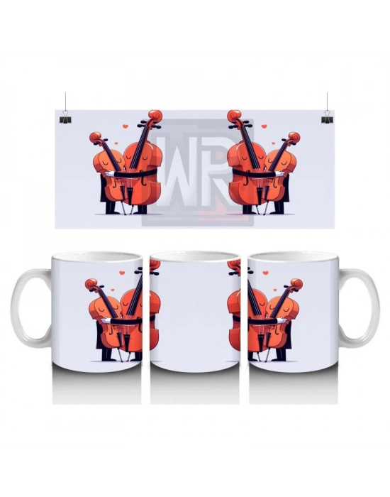 Çocuklara Sütü Sevdiren Sarılan Neşeli Viyolonsel Desenli Kupa Bardak