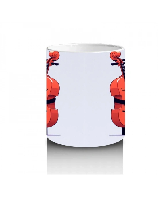 Çocuklara Sütü Sevdiren Sarılan Neşeli Viyolonsel Desenli Kupa Bardak