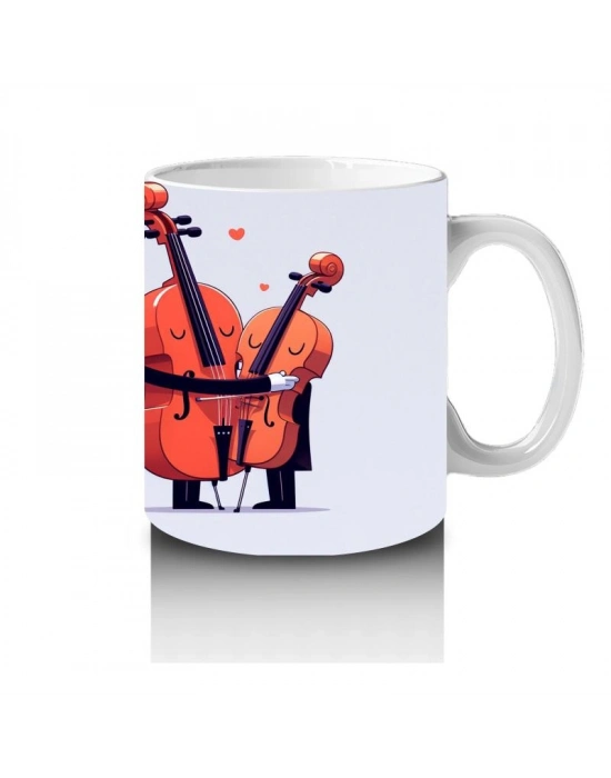 Çocuklara Sütü Sevdiren Sarılan Neşeli Viyolonsel Desenli Kupa Bardak