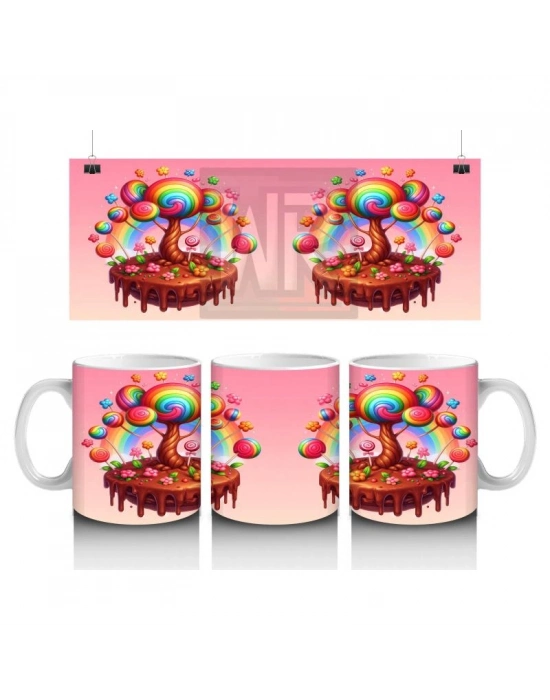 Çocuklara Sütü Sevdiren Şeker Ağacı ve Çikolata Diyarı Desenli Kupa Bardak