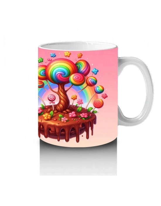 Çocuklara Sütü Sevdiren Şeker Ağacı ve Çikolata Diyarı Desenli Kupa Bardak