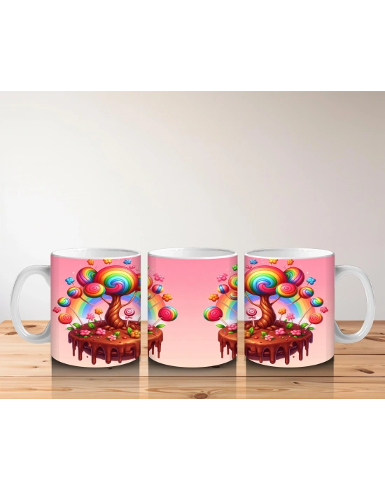 Çocuklara Sütü Sevdiren Şeker Ağacı ve Çikolata Diyarı Desenli Kupa Bardak