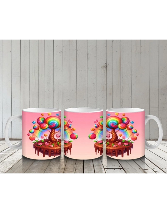 Çocuklara Sütü Sevdiren Şeker Ağacı ve Çikolata Diyarı Desenli Kupa Bardak