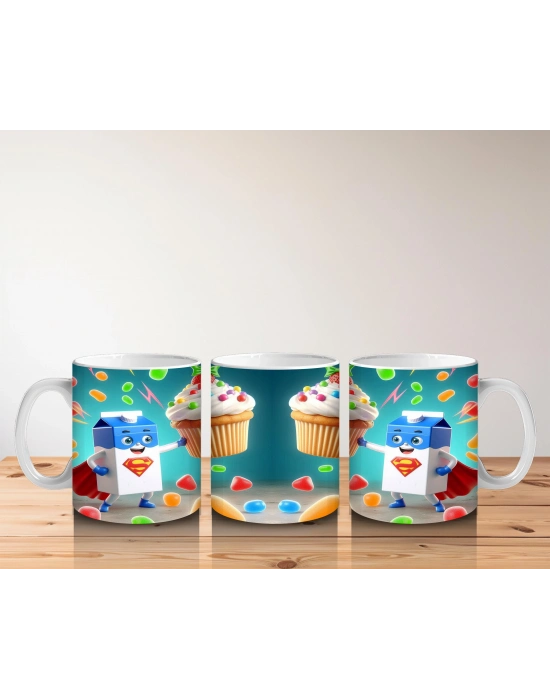 Çocuklara Sütü Sevdiren Şeker Robotlu Cupcake Kupa Bardak