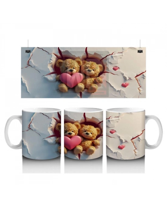 Çocuklara Sütü Sevdiren Sevgi Dolu Peluş Ayıcık Çifti Kupa Bardak