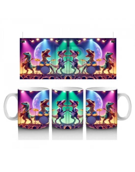 Çocuklara Sütü Sevdiren Sevimli Dinozor Müzik Grubu Desenli Kupa Bardak