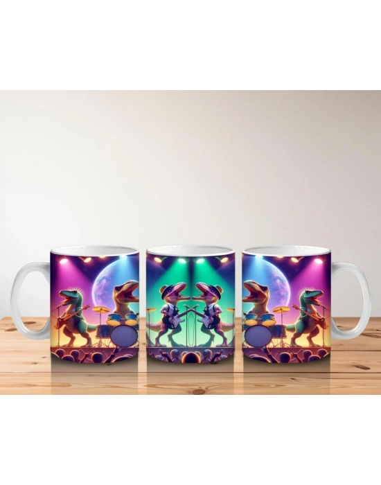 Çocuklara Sütü Sevdiren Sevimli Dinozor Müzik Grubu Desenli Kupa Bardak