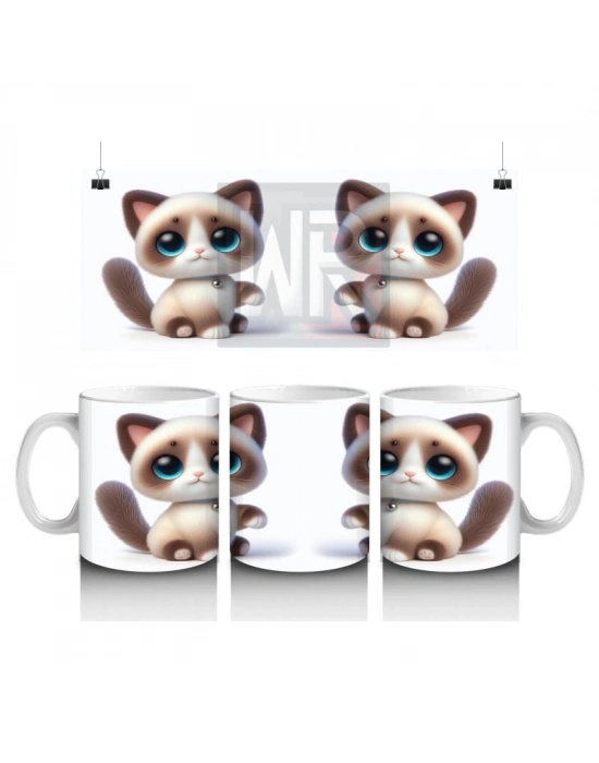 Çocuklara Sütü Sevdiren Sevimli Mavi Gözlü Kedi Kupa Bardak