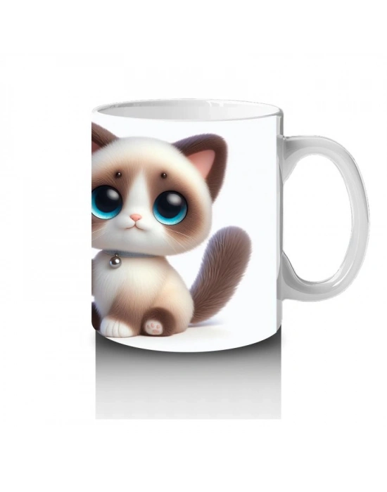 Çocuklara Sütü Sevdiren Sevimli Mavi Gözlü Kedi Kupa Bardak