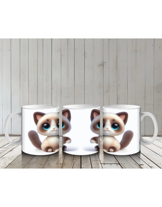 Çocuklara Sütü Sevdiren Sevimli Mavi Gözlü Kedi Kupa Bardak