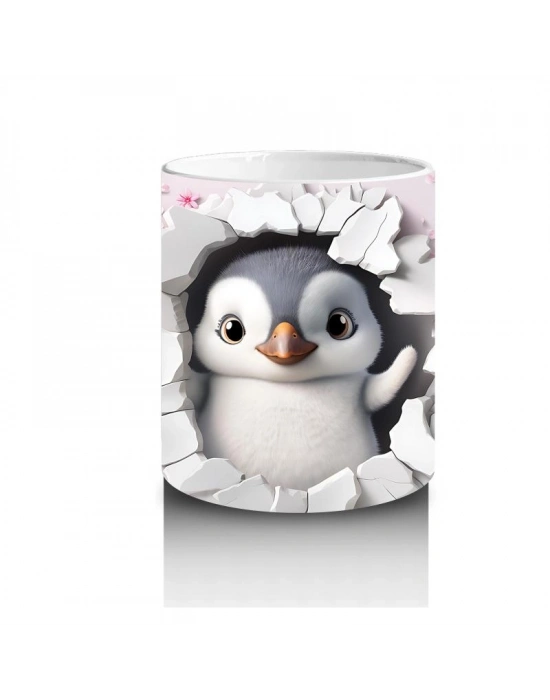 Çocuklara Sütü Sevdiren Sevimli Penguen Desenli Kupa Bardak
