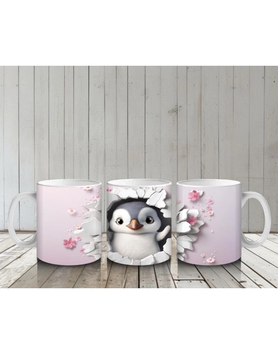 Çocuklara Sütü Sevdiren Sevimli Penguen Desenli Kupa Bardak