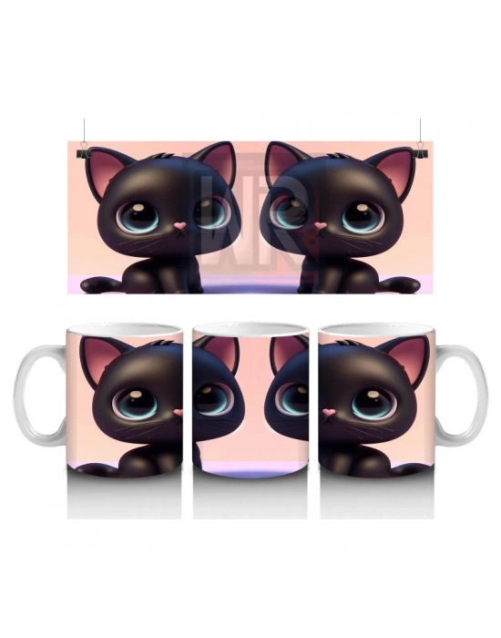 Çocuklara Sütü Sevdiren Sevimli Siyah Kedi Kupa Bardak