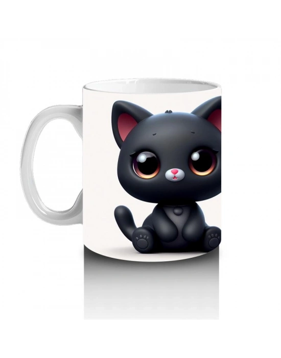 Çocuklara Sütü Sevdiren Sevimli Siyah Kedi Kupa Bardak