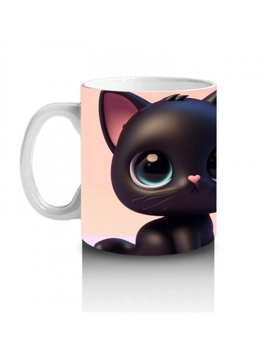 Çocuklara Sütü Sevdiren Sevimli Siyah Kedi Kupa Bardak