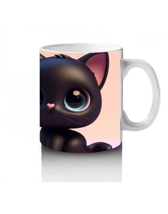 Çocuklara Sütü Sevdiren Sevimli Siyah Kedi Kupa Bardak