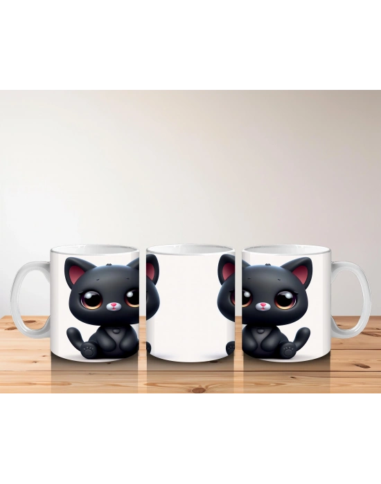 Çocuklara Sütü Sevdiren Sevimli Siyah Kedi Kupa Bardak