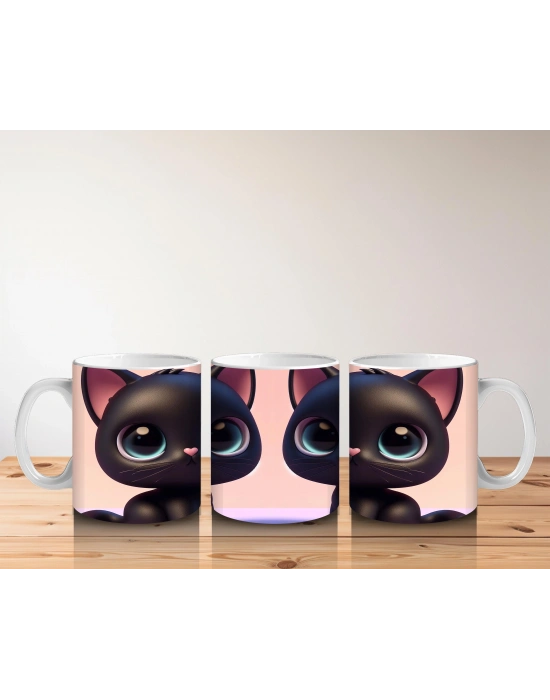 Çocuklara Sütü Sevdiren Sevimli Siyah Kedi Kupa Bardak