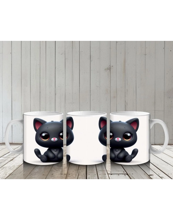 Çocuklara Sütü Sevdiren Sevimli Siyah Kedi Kupa Bardak