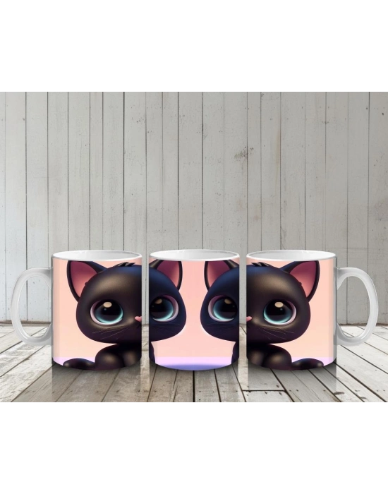 Çocuklara Sütü Sevdiren Sevimli Siyah Kedi Kupa Bardak