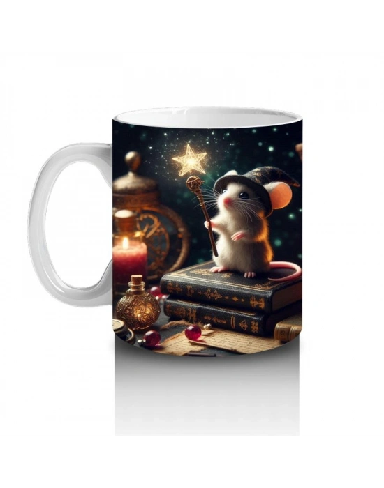 Çocuklara Sütü Sevdiren Sihirli Değnekli Büyücü Fare Desenli Kupa Bardak